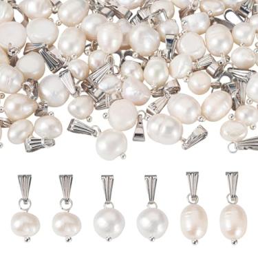 Imagem de Cheriswelry 60 pingentes de pérolas naturais ovais em forma de batata com achados de latão platinado 19-22 mm para colar faça você mesmo, brinco, pulseira, boêmia, verão, praia, joias, fabricação de