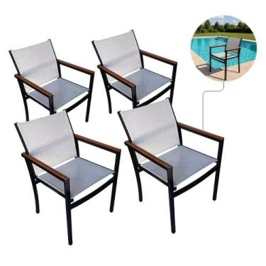 Imagem de Kit 4 Cadeiras Amelia Tela Sling e Alumínio para Jardim Piscina Jantar