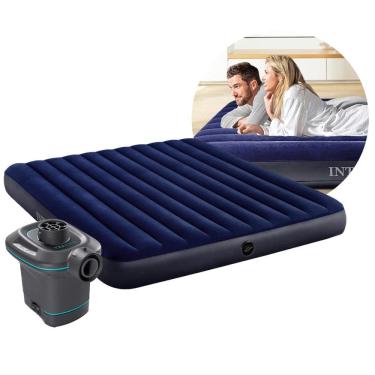 Imagem de Colchão Inflável Casal King 203cm x 183cm Dura Beam Downy Aveludado 272kg com Bomba Elétrica Intex 220v