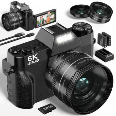 Imagem de Câmera digital Gavonde 6K 64MP WiFi Vlogging com cartão SD de 32GB