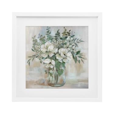 Imagem de Stupell Industries Vaso de flores vivas em tons de verde impressão emoldurada branca sob vidro design por Nan, 40,6 x 40,6 cm