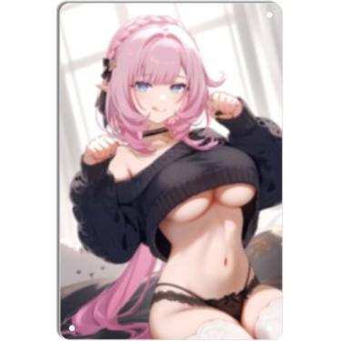 Imagem de DKLOWK Anime Sexy Bikini Hot Girl Pinup Girl Metal Tin Sign Wall Art Christmas Poster Decor for Home Bar Club Bedroom Bathroom Man Cave Otaku 30 x 40 cm
