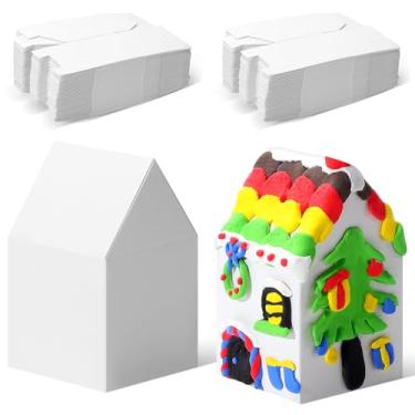 Imagem de COTOPHER Pacote com 100 kits de casa de gengibre de Natal artesanato DIY, caixas em forma de casa de 7,5 x 7,5 x 12,5 cm, caixas de biscoito de presente de papelão para decoração de festa de Natal
