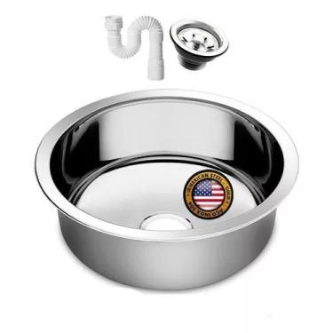 Imagem de Cuba Redonda Cozinha 30 cm Aço Inox 430 Com Válvula E Sifão - AS