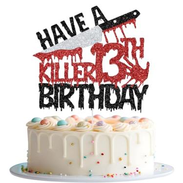 Imagem de Have a Killer 13th Birthday Cake Topper, Happy 13th Birthday Cake Decorations, Bloody I'm 13, Halloween Horror Zombie Vampire 13th Bday Party Decorations Glitter