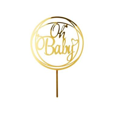 Imagem de Oh Baby Cake Topper - Acrylic Gold Baby Shower Cake Decorating Supplies for Boys or Girls, Baby Shower Cake Topper for Gender Reveal Baby Birthday Party Photo Booth Props (1866)