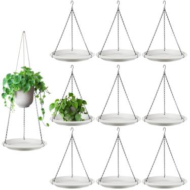Imagem de Vaso suspenso para plantas internas e externas, pires de plantas de 30,5 cm com correntes de cesta, prateleira ajustável para pendurar plantas decorativas vaso de flores para janela, parede, teto