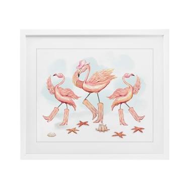 Imagem de Stupell Industries Estampa emoldurada branca de flamingos caubói dançante sob vidro por Ziwei Li, 17 x 21