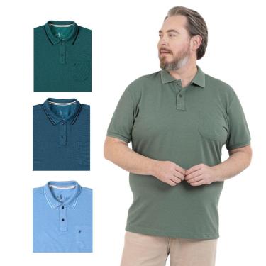 Imagem de Kit 4 Camisa Polo Masculina Plus Size Pique com Bolso Casual-Masculino
