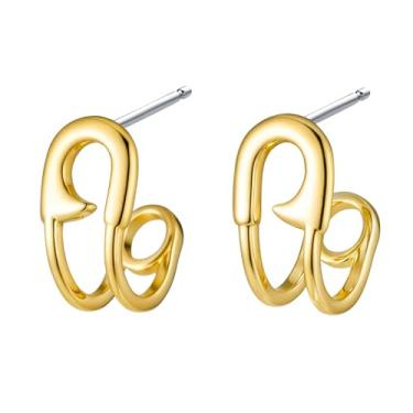 Imagem de RAUCHBE Brincos de argola de ouro com clipe de papel para mulheres, na moda, divertidos, brincos de alfinete de segurança, joias exclusivas