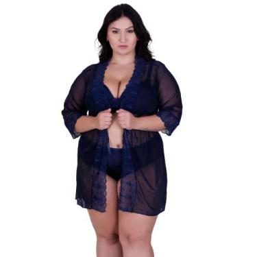 Imagem de Robe Plus Size Hobby Detahe de Renda Adulto Feminino - NAKA MODAS, Mar