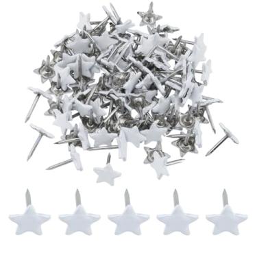 Imagem de Dnyta 100 pinos de pressão de estrela branca, 11 x 13 mm tachinhas de polegar decorativas fofas faça-você-mesmo feitas à mão para quadro de cortiça, quadro de avisos, parede de fotos