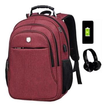 Imagem de Mochila Notebook Entrada Usb E Fone Masculina Feminina Vinho - Yepp