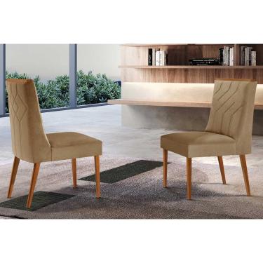 Imagem de Cadeira Sala de Jantar Nevada Kit 2 Un Madeira Capuccino/Linho Bege Turim - Rufato