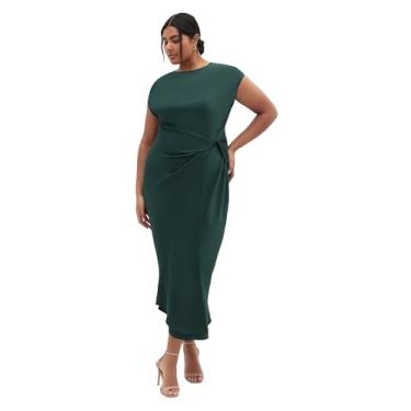 Imagem de City Chic Vestido feminino plus size - cetim com nó Beatrix, Floresta, 52
