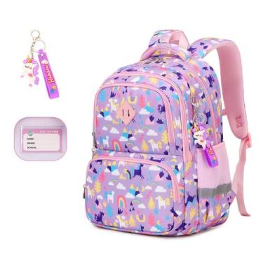 Imagem de Mochila MUSEVOS Kids Kawaii estampada impermeável roxa/arco-íris