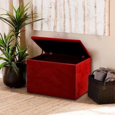 Imagem de Puff Baú Retangular Estofado Decorativo - Realizar, Vermelho Suede