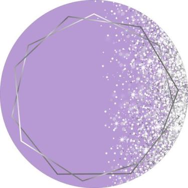 Imagem de Painel de Tecido Sublimado Redondo Chuva de Glitter Prata Fundo Lilás 