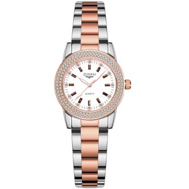 Imagem de ZUNPAI Relógio de luxo feminino cravejado de diamante redondo, aço inoxidável, à prova d'água, luminoso, analógico, quartzo, relógios de pulso femininos, moda feminina, elegante, relógio feminino