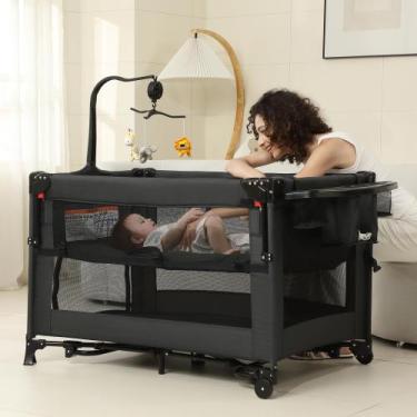 Imagem de Pack n Play A2DAO 5 em 1 com berço, cama de cabeceira preta