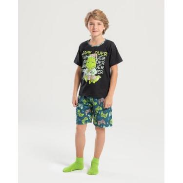 Imagem de Pijama Verão Menino Preto Camiseta Brilha no Escuro e Bermuda Jacaré G