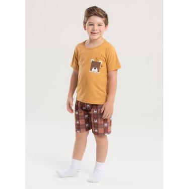 Imagem de Pijama Verão Menino Marrom Camiseta e Bermuda Ursinho Sonhador - Molek