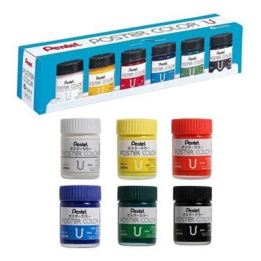 Imagem de Tinta Guache Profissional Pentel Poster Color Com 6 Cores