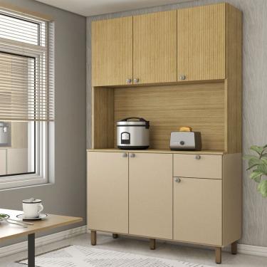 Imagem de Armário de Cozinha com Balcão Evermore 6 Portas 1 Gaveta Ripado 3d Freijó/Vanilla - Panorama Móveis