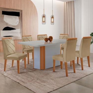 Imagem de Mesa de Jantar Isadora 180cm Tampo MDF Vidro Canto Copo e 6 Cadeiras Melissa