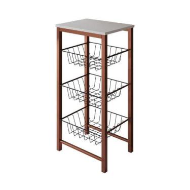 Imagem de Fruteira De Chão Cozinha Montada Aço Cobre Cesto Preto Tampo Branco Ro