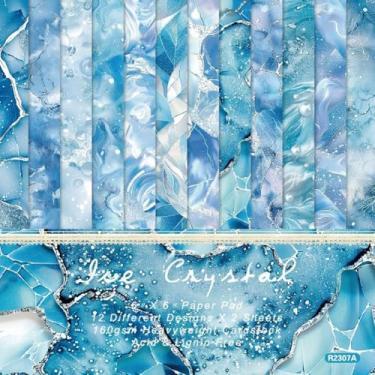 Imagem de CRASPIRE 24 folhas de scrapbook blocos de papel texturizado decorativo artesanato papel azul ondulações 15 x 15 cm arte lixo diário para planejador embrulhar cartões dobrados suprimentos cartolina