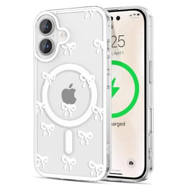Imagem de EYZUTAK Capa magnética para telefone novo, compatível com MagSafe, capa protetora de policarbonato durável com estampa de laço de fita transparente com laço estético, elegante, fina, antiamarelamento