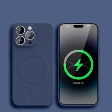 Imagem de HJZSZX Para iphone 15Pro Max capa magnética de silicone líquido com carregamento sem fio à prova de choque (para iphone 15Pro Max/azul titânio)