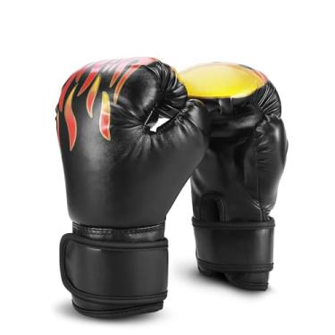 Imagem de Luvas de boxe Flexzion para crianças de 3 a 8 anos, luvas de treino para todos os fins com suporte para enrolar, luvas de treinamento de luta UFC com esportes e atividades físicas, equipamento para meninos e crianças (Red Blaze), Flame Black, 4.7" x 7.9"