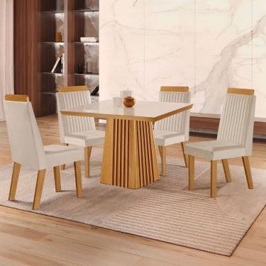 Imagem de Mesa de Jantar 4 Lugares áustria Ripado com Vidro Castanho/Cinamomo/Suede Creme 17656 - Lj Móveis
