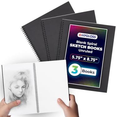 Imagem de Hygloss Pacote de caderno espiral de 3 a 100 páginas em branco sem forro (50 folhas), perfeito para esboços, diários e anotações, pequeno 14,6 cm x 22 cm com capa preta