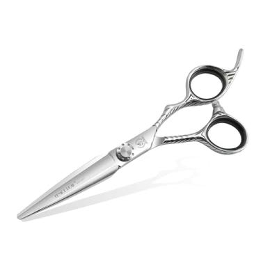 Imagem de Fenice Peak Tesoura de corte de cabelo liso 13 cm tesoura de corte de cabelo de barbeiro com borda afiada 440C tesoura de cabelo com alça de gravação para salão de beleza e uso doméstico