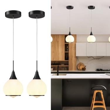 Imagem de HAHZT Luminárias pendentes cozinha: 2 unidades de luz de ilha preta moderna com vidro transparente - lustres de iluminação de cozinha globo de meados do século 15 cm para bar de corredor