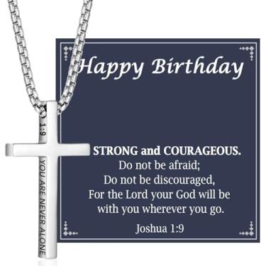 Imagem de OAVOOK Presentes de aniversário de 13/14/15/16/17/18/21º aniversário para meninos, colares de cruz, joias cristãs para filho, neto, irmão, sobrinho, happy Birthday Gift, Aço inoxidável, Sem Pedra