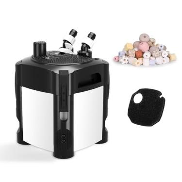 Imagem de AQQA Filtro de recipiente de 317 GPH, filtros externos ultra-silenciosos, filtro de aquário de filtragem de 3 estágios com bolas de quartzo e filtro de algodão para tanques de peixes e aquários de até