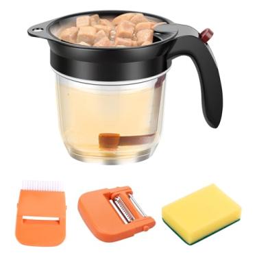 Imagem de Separador de gordura com balança separador de óleo de 4 xícaras prático separador de molho coador de gordura portátil com esponja de prato descascador multifuncional para cozinhas domésticas