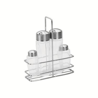 Imagem de Conjunto Galheteiro Tramontina Ciclo Em Vidro E Aço Inox 4 Peças