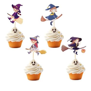 Imagem de Arthsdite 24 peças de enfeite de cupcake de bruxa, decorações de festa de Halloween, decorações mágicas de cupcake de bruxa para festa de aniversário, suprimentos de chá de bebê
