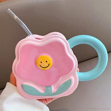 Imagem de Caneca de cerâmica com flor criativa de 400 ml para escritório xícara de café fofa casa café da manhã leite chá casal copo de água