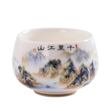 Imagem de Xícara de chá de porcelana branca pintura chinesa xícara de chá mestre chávena de chá doméstica grande xícara Luohan presentes
