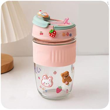 Imagem de Garrafa de vidro colorida de sorvete para s bonito café isolado leite suco de chá copo de água de vidro portátil com