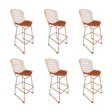 Imagem de Kit 6 Banquetas Bistrô Bertoia Cobre D80 Com Assento Cobre