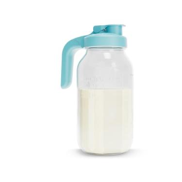 Imagem de County Line Kitchen Jarra De Vidro Para Leite Materno Com Tampa - Boca Larga, 2 Litros (64 Oz) Resistente, À Prova Vazamentos, Chá Gelado E Sol, Café Gelado, Armazenamento, Água Azul Claro