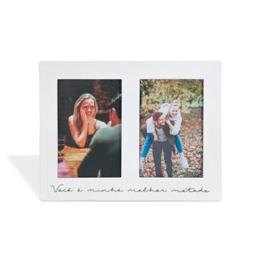 Imagem de Porta Retrato, Moldura, Você é Minha Melhor Metade, para 2 Fotos 10x15cm Vertical, Metal, Mesa ou Parede, Branco, Preto - Geguton