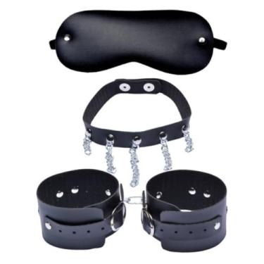 Imagem de Kit Prisioneira 2 Kit Sensual com Algemas, Venda e Gargantilha em Couro Sintético DX514